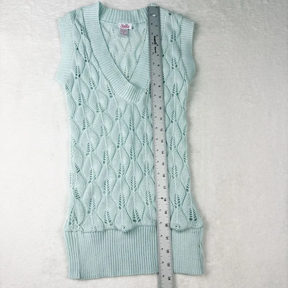 Vintage Y2K Justice Sweater Girls M Mint Green Open Knit Collegiate Preppy Fairy
